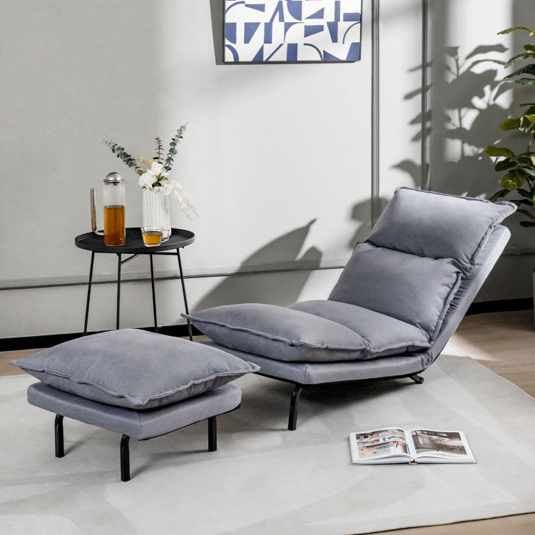 Modern Armless Accent Chair Adjustable Lazy Sofa with Removable Padded Cushions and Ottoman