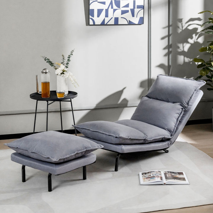 Modern Armless Accent Chair Adjustable Lazy Sofa with Removable Padded Cushions and Ottoman