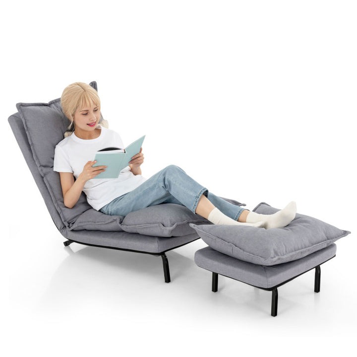 Modern Armless Accent Chair Adjustable Lazy Sofa with Removable Padded Cushions and Ottoman