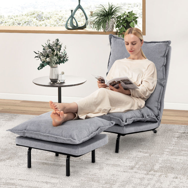 Modern Armless Accent Chair Adjustable Lazy Sofa with Removable Padded Cushions and Ottoman