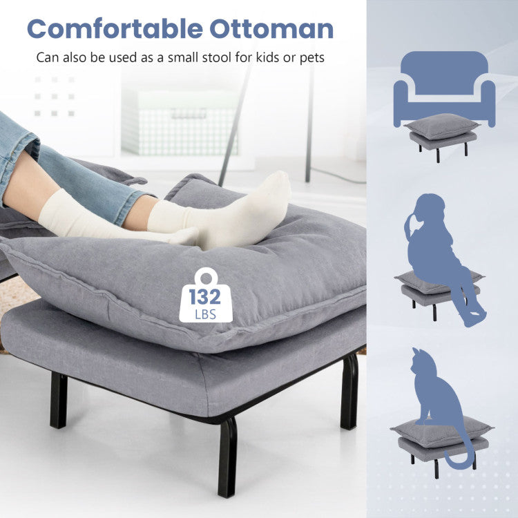 Modern Armless Accent Chair Adjustable Lazy Sofa with Removable Padded Cushions and Ottoman