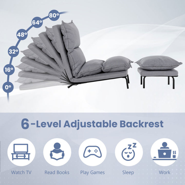 Modern Armless Accent Chair Adjustable Lazy Sofa with Removable Padded Cushions and Ottoman