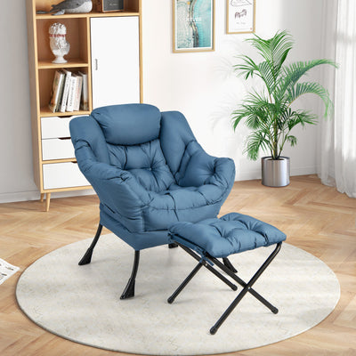 Modern Lazy Sofa Chair Leisure Accent Armchair Upholstered Lounge Chair with Foldable Footrest and Side Storage Pocket