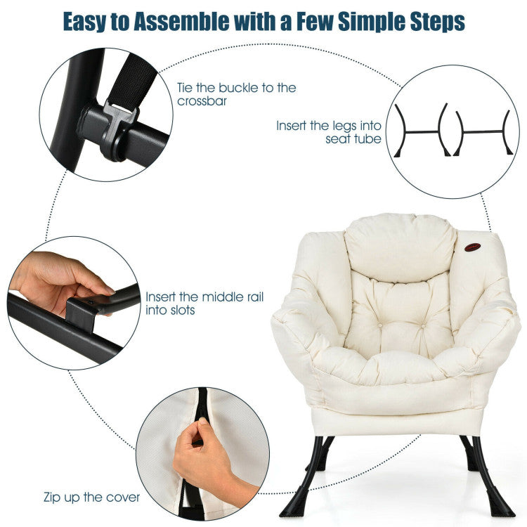 Modern Lazy Sofa Chair Leisure Accent Armchair Upholstered Lounge Chair with Foldable Footrest and Side Storage Pocket
