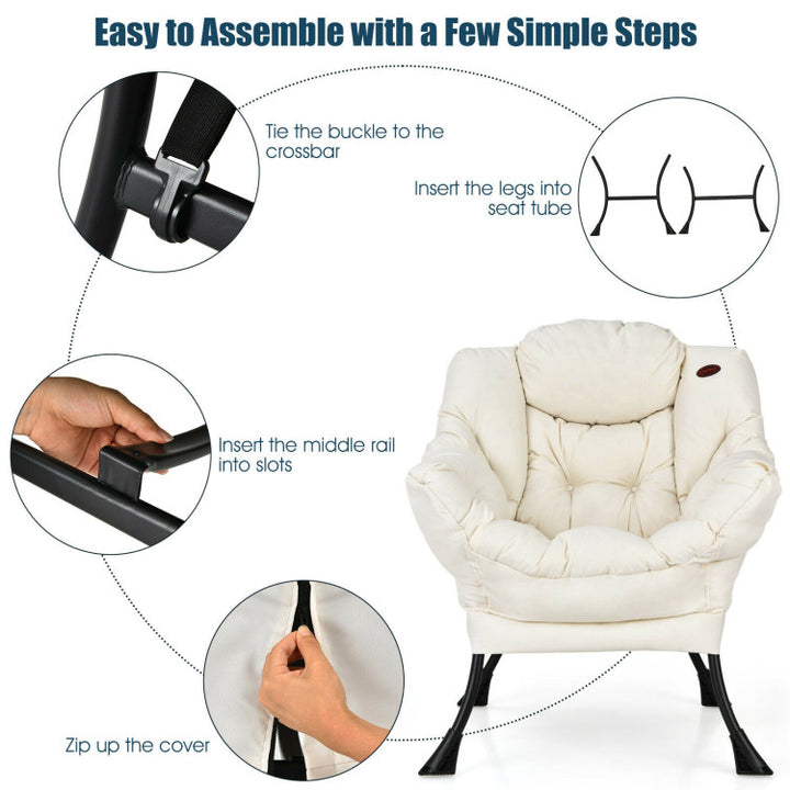 Modern Lazy Sofa Chair Leisure Accent Armchair Upholstered Lounge Chair with Foldable Footrest and Side Storage Pocket