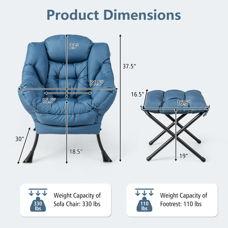 Modern Lazy Sofa Chair Leisure Accent Armchair Upholstered Lounge Chair with Foldable Footrest and Side Storage Pocket