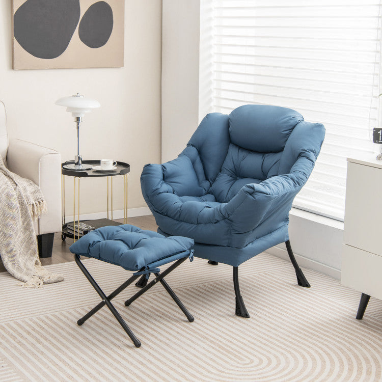Modern Lazy Sofa Chair Leisure Accent Armchair Upholstered Lounge Chair with Foldable Footrest and Side Storage Pocket