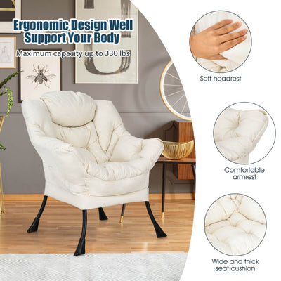 Modern Lazy Sofa Chair Leisure Accent Armchair Upholstered Lounge Chair with Foldable Footrest and Side Storage Pocket