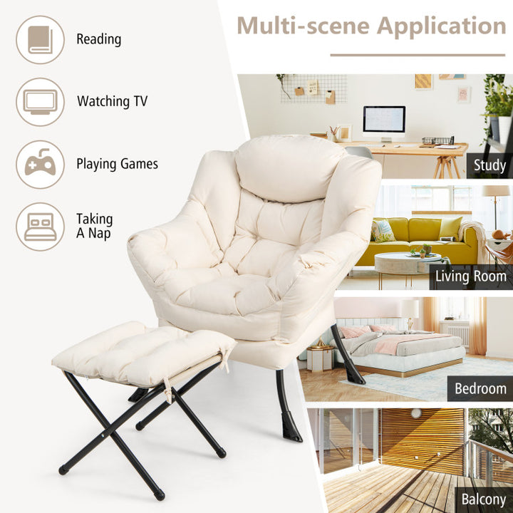 Modern Lazy Sofa Chair Leisure Accent Armchair Upholstered Lounge Chair with Foldable Footrest and Side Storage Pocket