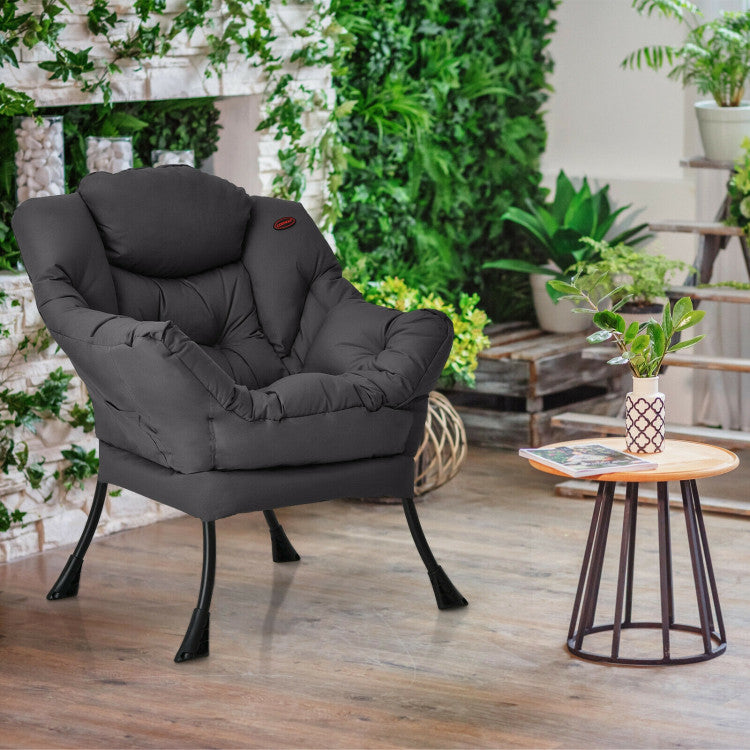 Modern Lazy Sofa Chair Leisure Accent Armchair Upholstered Lounge Chair with Foldable Footrest and Side Storage Pocket