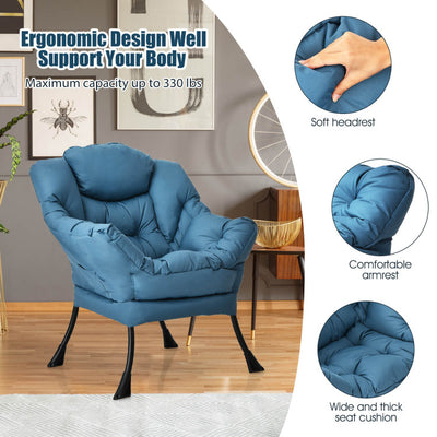 Modern Lazy Sofa Chair Leisure Accent Armchair Upholstered Lounge Chair with Foldable Footrest and Side Storage Pocket