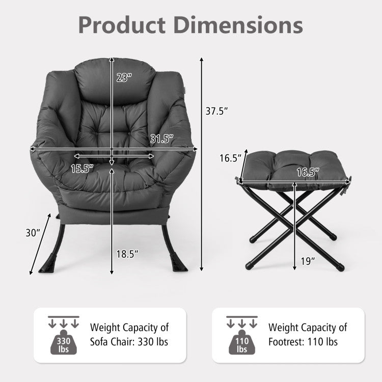 Modern Lazy Sofa Chair Leisure Accent Armchair Upholstered Lounge Chair with Foldable Footrest and Side Storage Pocket