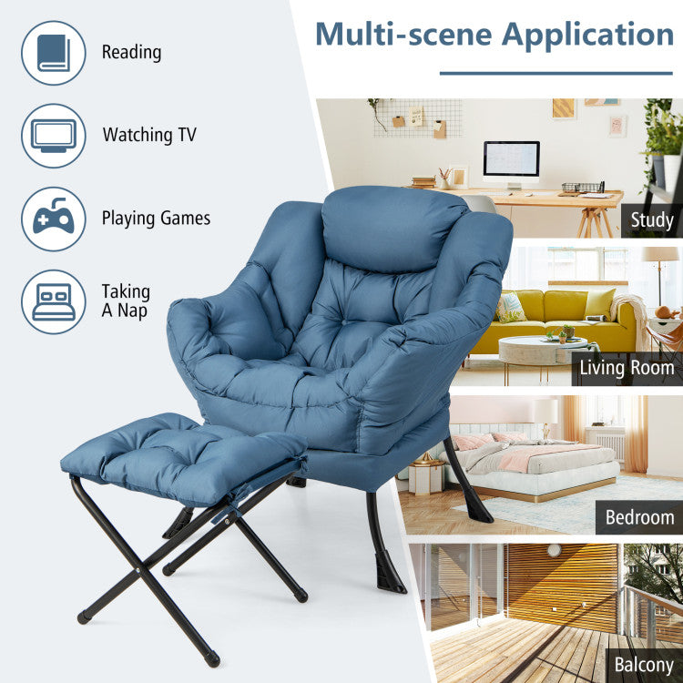 Modern Lazy Sofa Chair Leisure Accent Armchair Upholstered Lounge Chair with Foldable Footrest and Side Storage Pocket