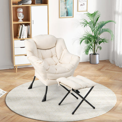 Modern Lazy Sofa Chair Leisure Accent Armchair Upholstered Lounge Chair with Foldable Footrest and Side Storage Pocket