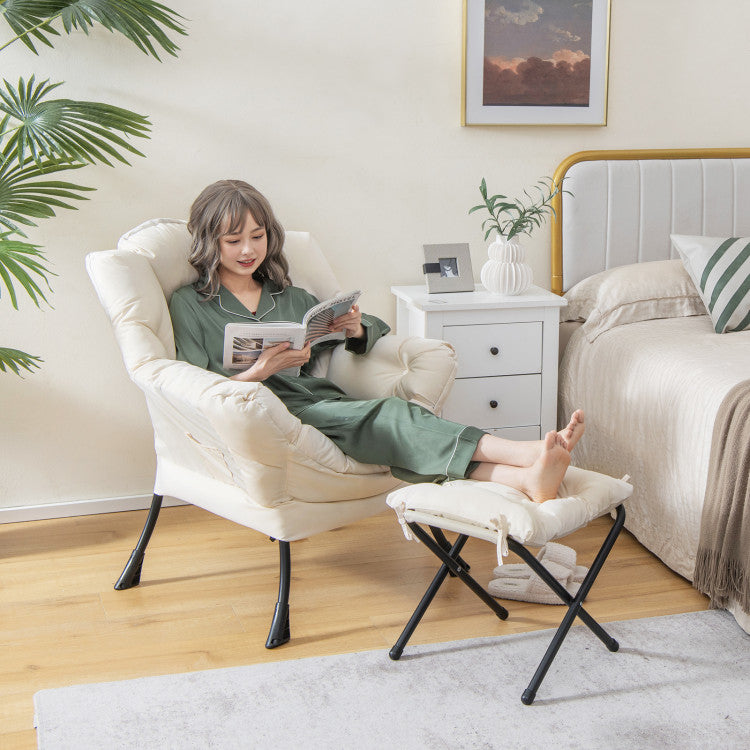 Modern Lazy Sofa Chair Leisure Accent Armchair Upholstered Lounge Chair with Foldable Footrest and Side Storage Pocket