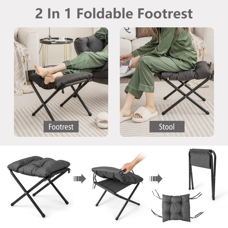 Modern Lazy Sofa Chair Leisure Accent Armchair Upholstered Lounge Chair with Foldable Footrest and Side Storage Pocket