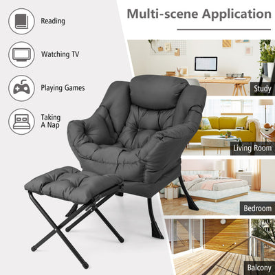 Modern Lazy Sofa Chair Leisure Accent Armchair Upholstered Lounge Chair with Foldable Footrest and Side Storage Pocket