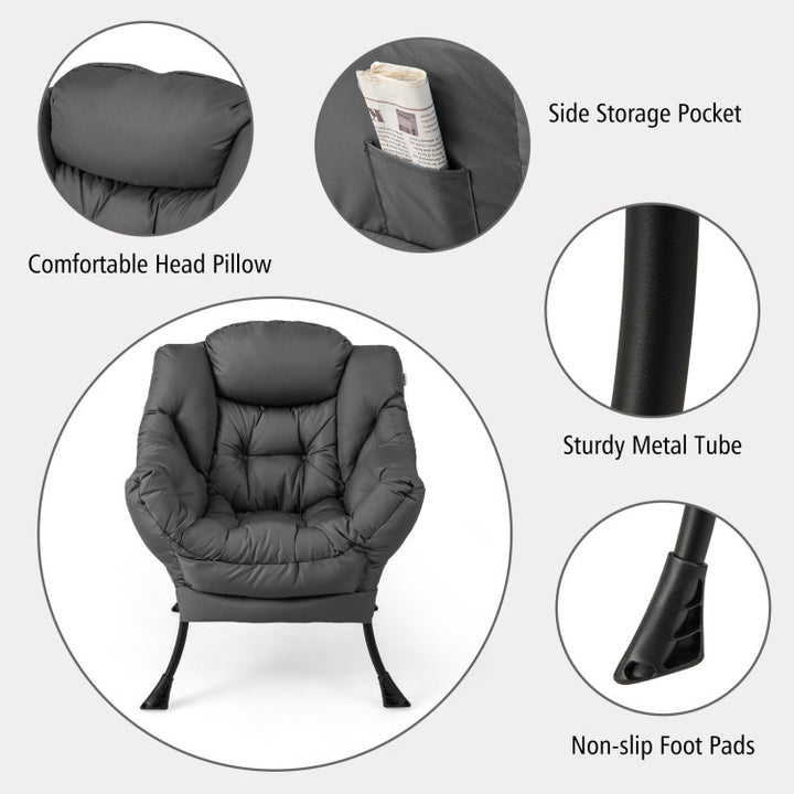 Modern Lazy Sofa Chair Leisure Accent Armchair Upholstered Lounge Chair with Foldable Footrest and Side Storage Pocket