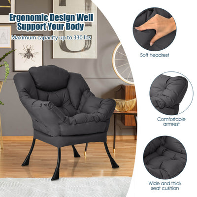 Modern Lazy Sofa Chair Leisure Accent Armchair Upholstered Lounge Chair with Foldable Footrest and Side Storage Pocket