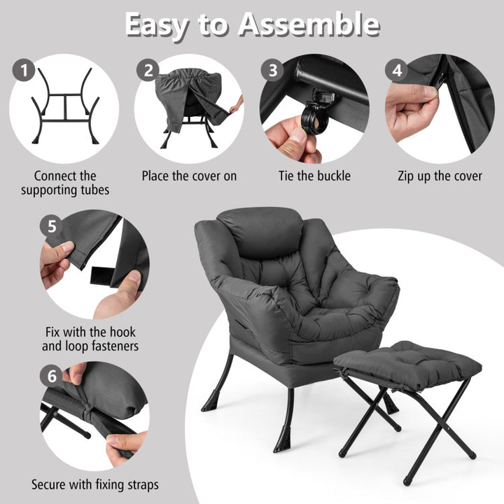 Modern Lazy Sofa Chair Leisure Accent Armchair Upholstered Lounge Chair with Foldable Footrest and Side Storage Pocket