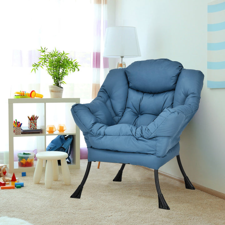 Modern Lazy Sofa Chair Leisure Accent Armchair Upholstered Lounge Chair with Foldable Footrest and Side Storage Pocket