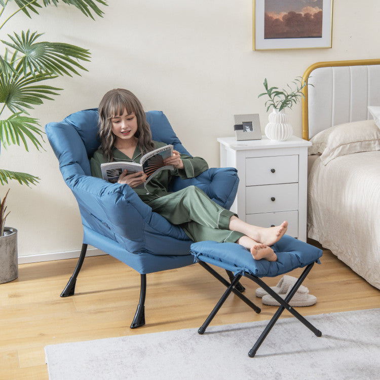 Modern Lazy Sofa Chair Leisure Accent Armchair Upholstered Lounge Chair with Foldable Footrest and Side Storage Pocket