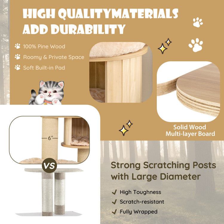 75" Modern Tall Wood Cat Tree Cat Tower Multi-Layer Platform Cat Condo Furniture with Removable and Washable Mats for Large Cats Kittens