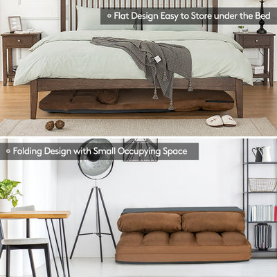 Multi-Functional Foldable Lazy Sofa Sleeper Bed 6-Position Adjustable Suede Floor Sofa Couch with Detachable Cloth Cover and 2 Pillows