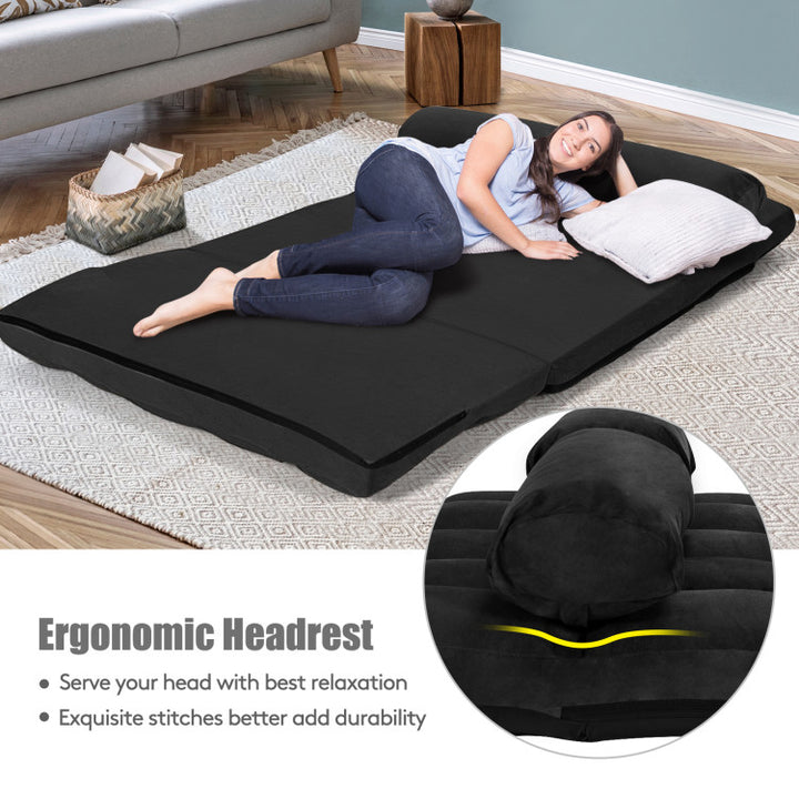 Multi-Functional Foldable Lazy Sofa Sleeper Bed 6-Position Adjustable Suede Floor Sofa Couch with Detachable Cloth Cover and 2 Pillows