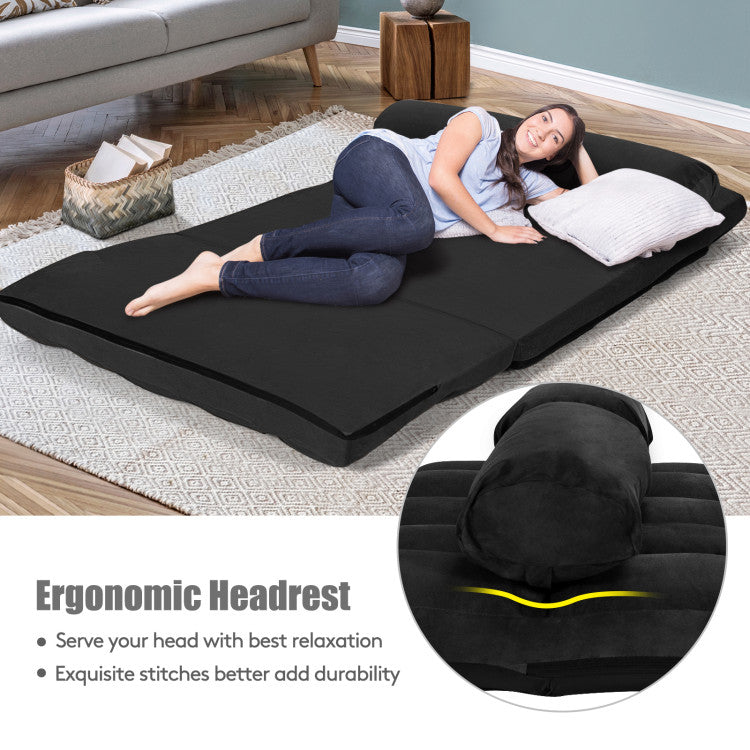 Multi-Functional Foldable Lazy Sofa Sleeper Bed 6-Position Adjustable Suede Floor Sofa Couch with Detachable Cloth Cover and 2 Pillows