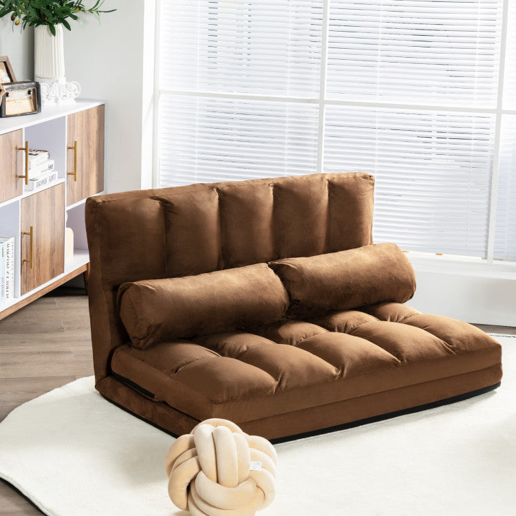 Multi-Functional Foldable Lazy Sofa Sleeper Bed 6-Position Adjustable Suede Floor Sofa Couch with Detachable Cloth Cover and 2 Pillows