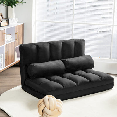 Multi-Functional Foldable Lazy Sofa Sleeper Bed 6-Position Adjustable Suede Floor Sofa Couch with Detachable Cloth Cover and 2 Pillows