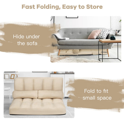 Multi-Functional Foldable Lazy Sofa Sleeper Bed 6-Position Adjustable Suede Floor Sofa Couch with Detachable Cloth Cover and 2 Pillows