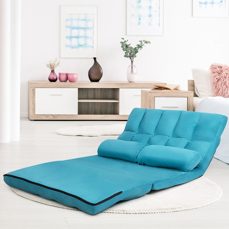 Multi-Functional Foldable Lazy Sofa Sleeper Bed 6-Position Adjustable Suede Floor Sofa Couch with Detachable Cloth Cover and 2 Pillows