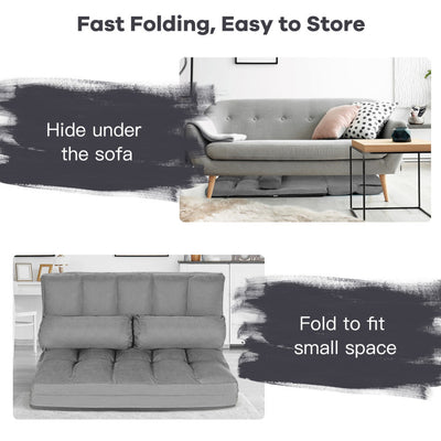 Multi-Functional Foldable Lazy Sofa Sleeper Bed 6-Position Adjustable Suede Floor Sofa Couch with Detachable Cloth Cover and 2 Pillows