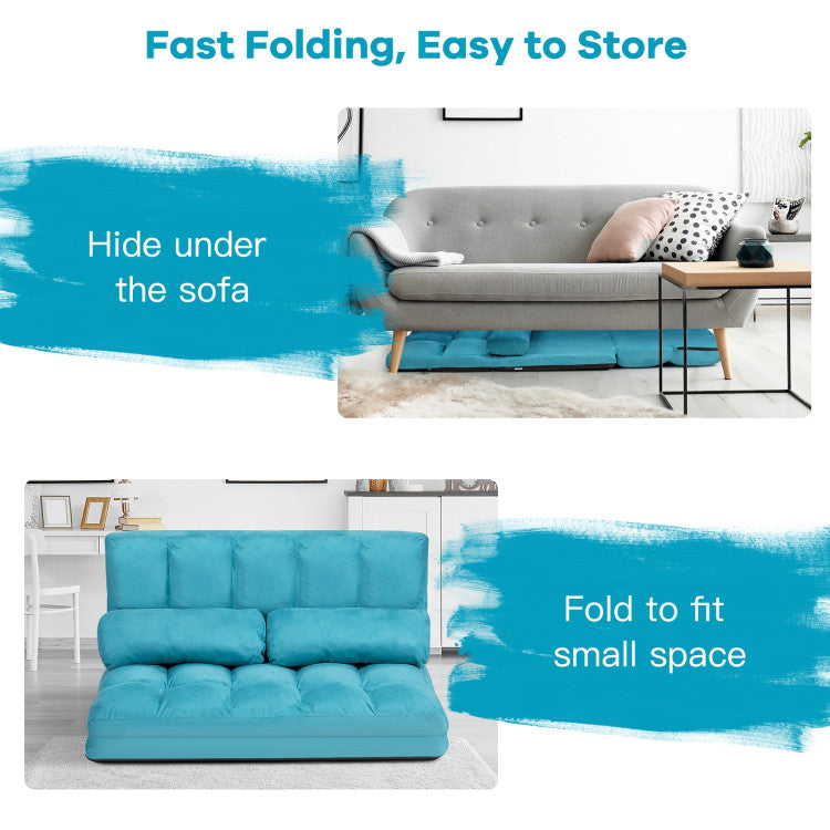 Multi-Functional Foldable Lazy Sofa Sleeper Bed 6-Position Adjustable Suede Floor Sofa Couch with Detachable Cloth Cover and 2 Pillows