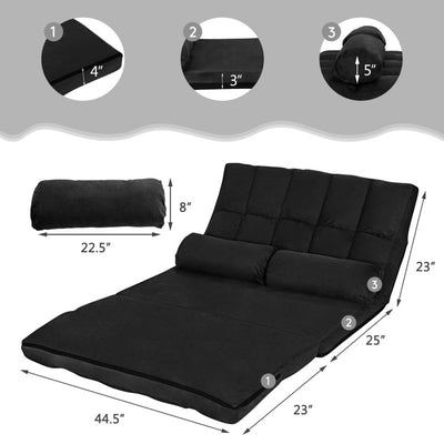 Multi-Functional Foldable Lazy Sofa Sleeper Bed 6-Position Adjustable Suede Floor Sofa Couch with Detachable Cloth Cover and 2 Pillows