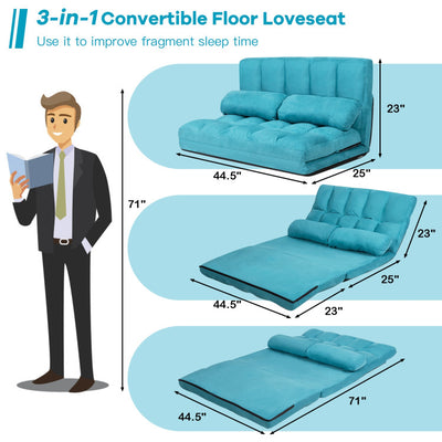 Multi-Functional Foldable Lazy Sofa Sleeper Bed 6-Position Adjustable Suede Floor Sofa Couch with Detachable Cloth Cover and 2 Pillows