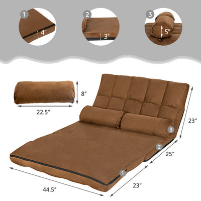 Multi-Functional Foldable Lazy Sofa Sleeper Bed 6-Position Adjustable Suede Floor Sofa Couch with Detachable Cloth Cover and 2 Pillows
