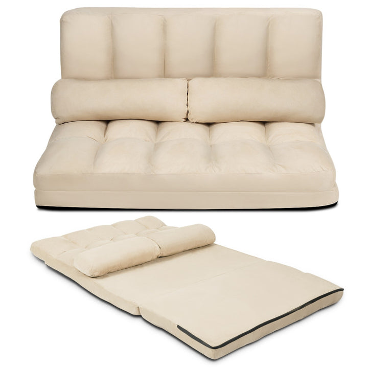 Multi-Functional Foldable Lazy Sofa Sleeper Bed 6-Position Adjustable Suede Floor Sofa Couch with Detachable Cloth Cover and 2 Pillows