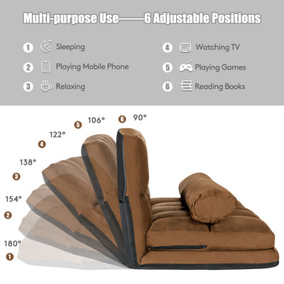 Multi-Functional Foldable Lazy Sofa Sleeper Bed 6-Position Adjustable Suede Floor Sofa Couch with Detachable Cloth Cover and 2 Pillows