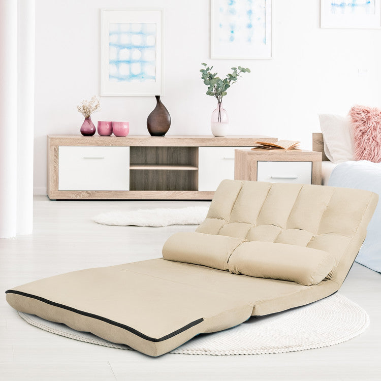 Multi-Functional Foldable Lazy Sofa Sleeper Bed 6-Position Adjustable Suede Floor Sofa Couch with Detachable Cloth Cover and 2 Pillows