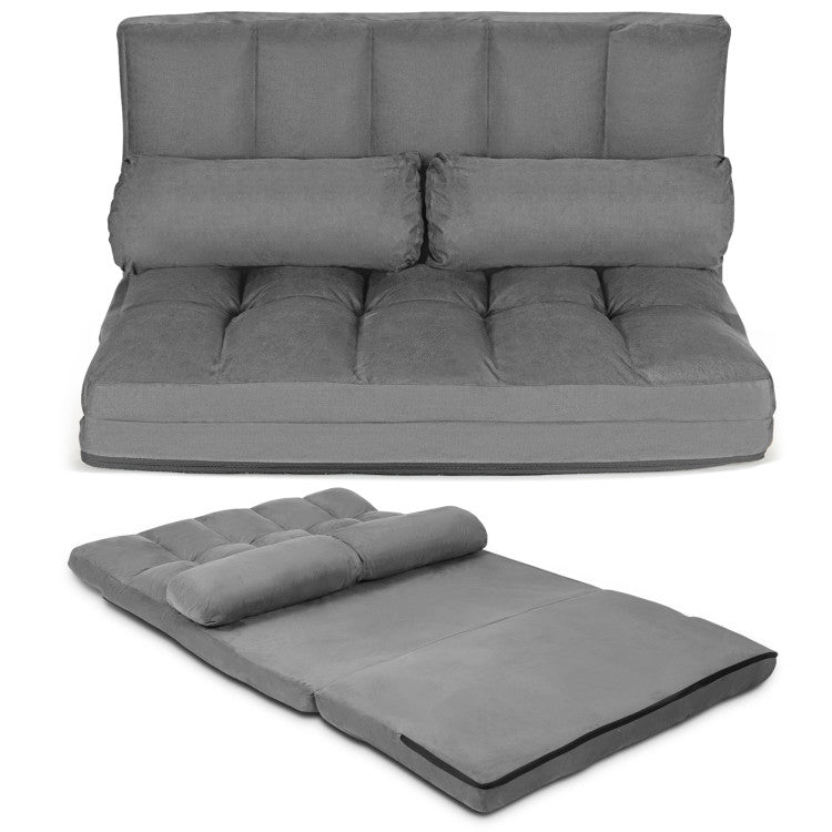 Multi-Functional Foldable Lazy Sofa Sleeper Bed 6-Position Adjustable Suede Floor Sofa Couch with Detachable Cloth Cover and 2 Pillows