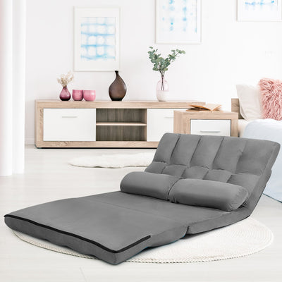 Multi-Functional Foldable Lazy Sofa Sleeper Bed 6-Position Adjustable Suede Floor Sofa Couch with Detachable Cloth Cover and 2 Pillows