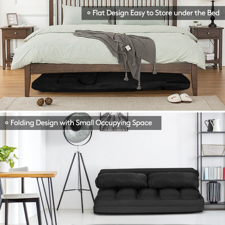 Multi-Functional Foldable Lazy Sofa Sleeper Bed 6-Position Adjustable Suede Floor Sofa Couch with Detachable Cloth Cover and 2 Pillows