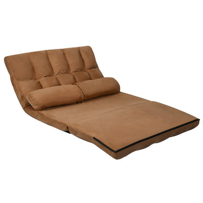 Multi-Functional Foldable Lazy Sofa Sleeper Bed 6-Position Adjustable Suede Floor Sofa Couch with Detachable Cloth Cover and 2 Pillows