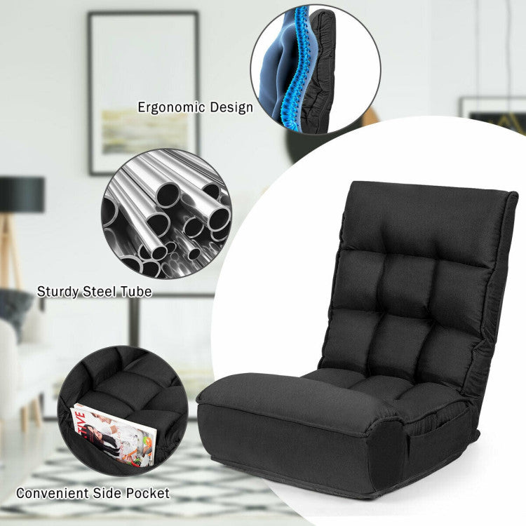 Multi-Position Adjustable Lazy Sofa Recliner Folding Floor Lounge Chair with Adjustable Backrest and Head