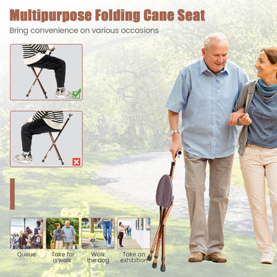 Multigot Folding Walking Stick Cane Seat Portable Adjustable Crutch Chair with LED Light and Retractable Legs