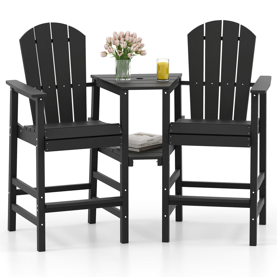 Tall 2-Seat Adirondack Chair, All-Weather Adirondack Chair with Double Connecting Tray, Umbrella Hole, High Backrest, HDPE Patio Barstool for Deck, Lawn, Poolside, Gray/Black