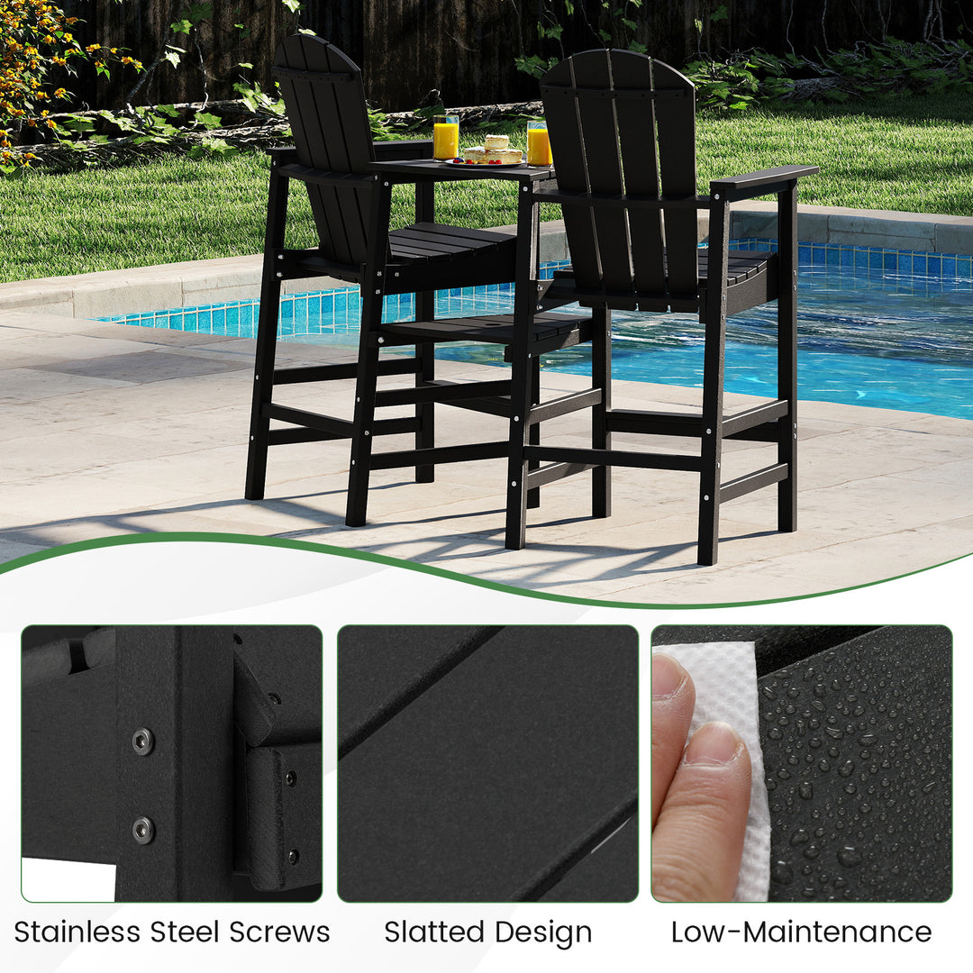 Tall 2-Seat Adirondack Chair, All-Weather Adirondack Chair with Double Connecting Tray, Umbrella Hole, High Backrest, HDPE Patio Barstool for Deck, Lawn, Poolside, Gray/Black